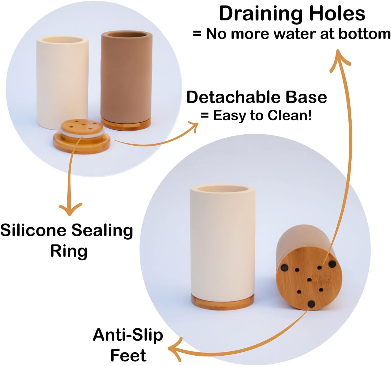 Matani Bamboo Toothbrush Holder Diatomite Tooth Brush Organizer - Storage Stand for Small Bathroom & Counter - Removable Base & Drain Holes, Water-Absorbent & Quick-Drying (Grey)