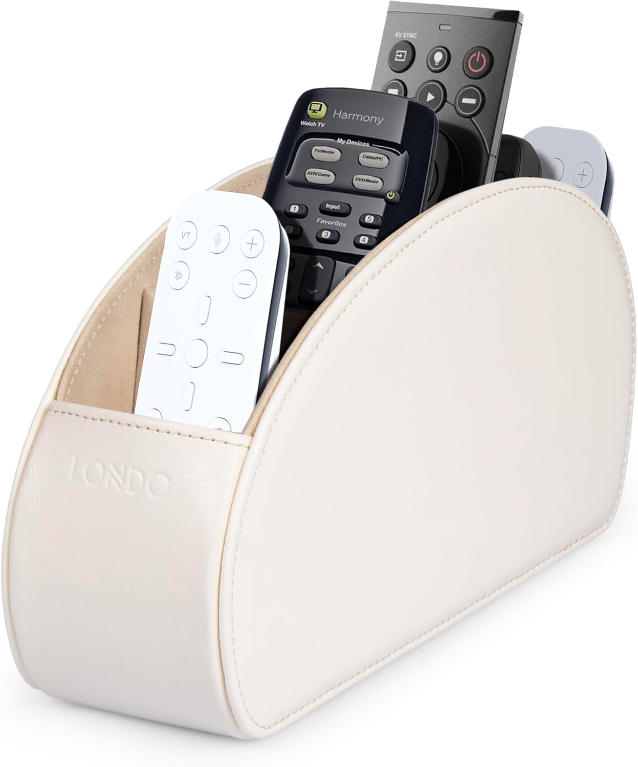 Londo Remote Control Holder with 5 Pockets - Store DVD, Blu-Ray, TV, Roku or Apple TV Remotes - PU Leather with Suede Lining - Slim, Compact Living or Bedroom Storage
