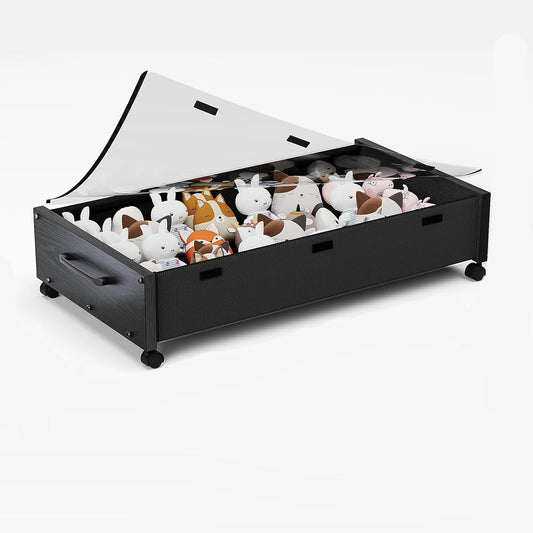 KITHELP Under Bed Storage with Wheels, Under Bed Shoe Storage, Under the Bed Storage Drawers with Remove Window, Extra Large Rolling Under Bed Storage Metal Drawer for Clothes (Black Wood-1pack)
