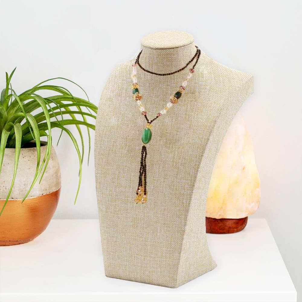 Beige Linen Necklace Display Bust - 13.7" Jewelry Holder for Necklaces, Bracelets, Figure Display Stand (35x20cm)