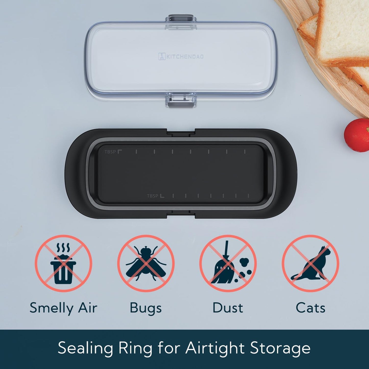 KITCHENDAO Airtight Butter Dish with Lid for Countertop and Refrigerator Door Shelf, Butter Holder with One Press to Open/Close Secure Latching Buckle, Butter Keeper for West/East Coast Butter (Black)