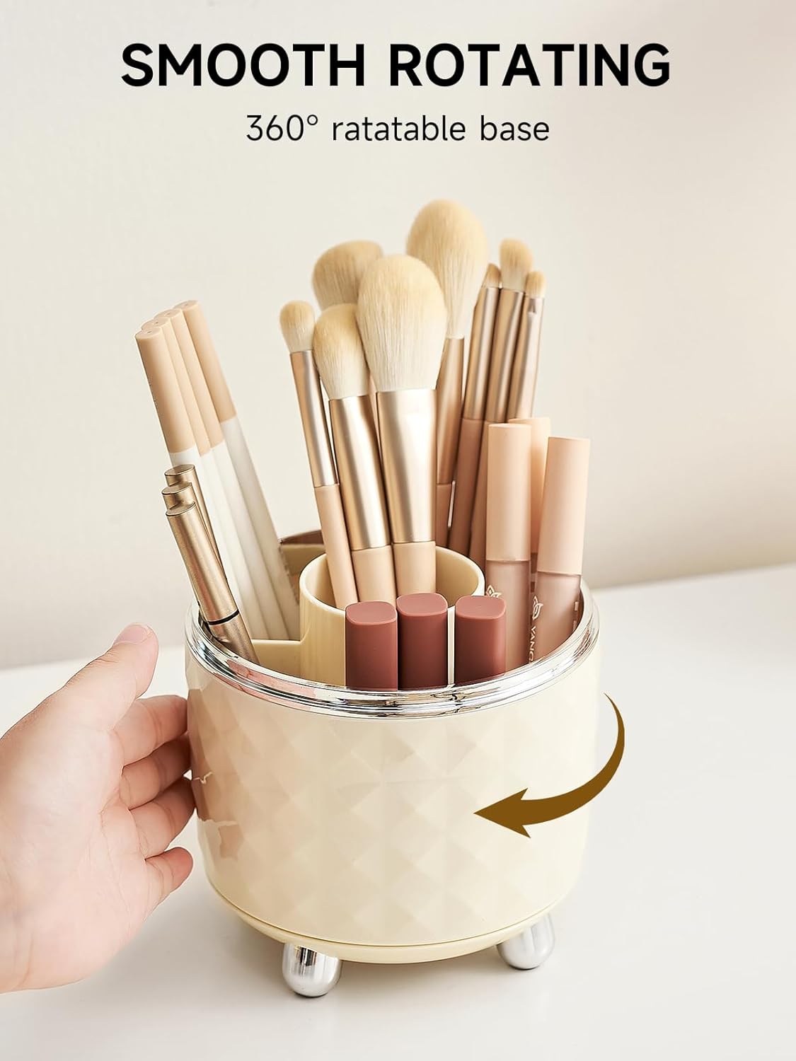 Makeup Brush Holder with Dustproof Lid, 360 Rotating Makeup Brush Organizer, Brushes Cup for Cosmetics, Nail Polish, Bathroom Vanity