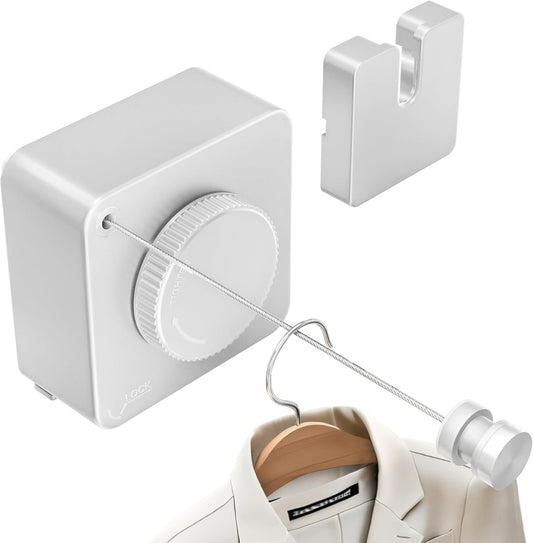 Retractable Heavy Duty Clothesline - Wall Mounted Indoor and Outdoor Laundry Drying Solution, 15.7ft Anti-Sagging Stainless Steel Rope (White)