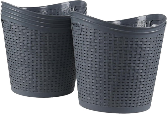 6 Packs 30 Liter Round Plastic Laundry Baskets, Grey Clothes Hamper, Large Basket for Storage