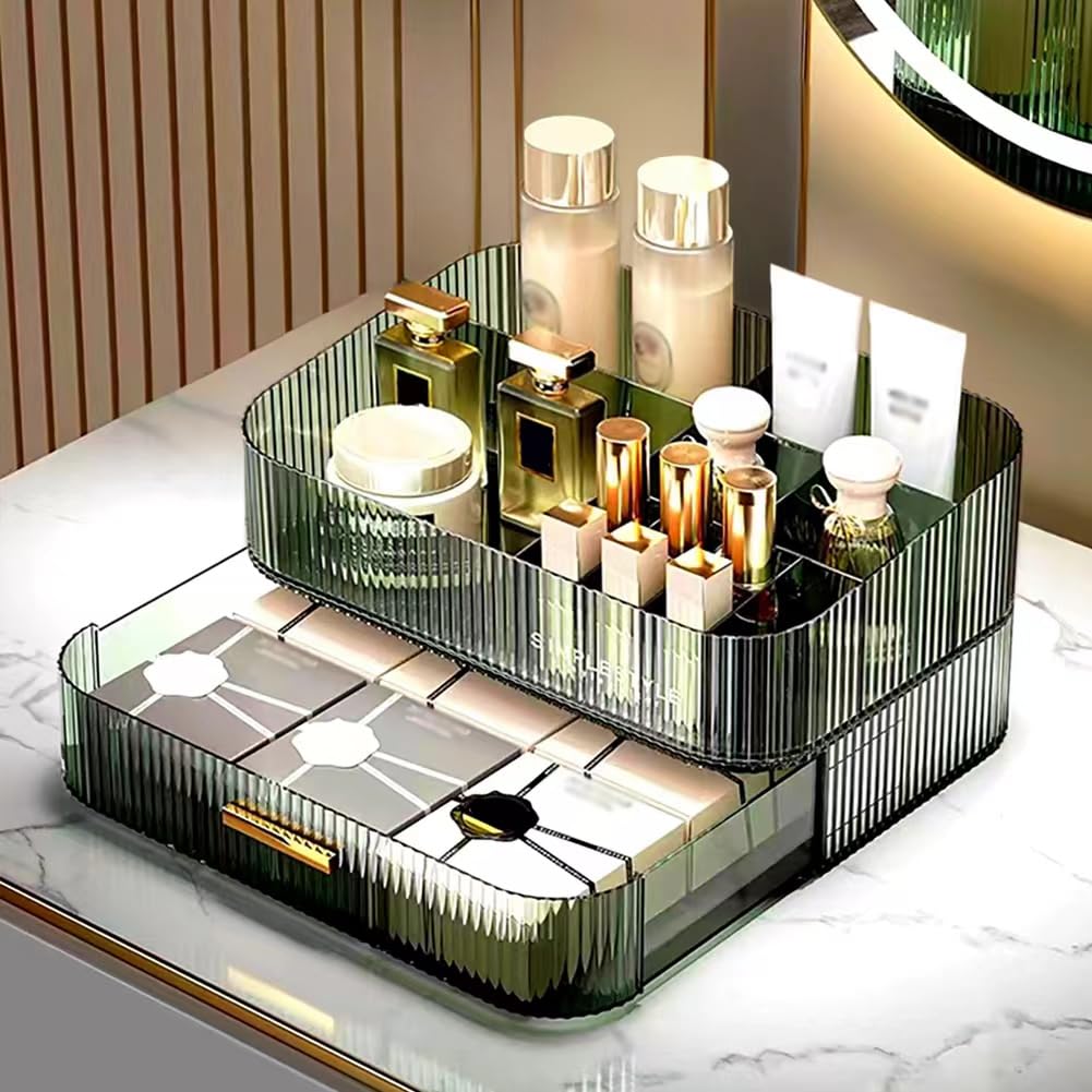 MIUOPUR Makeup Organizer with Stackable Drawers, Bathroom Vanity Organizers and Storage, Ideal for Desk and Dresser Countertops, Great for Cosmetics, skincare, Lipsticks, Nail Care -Green