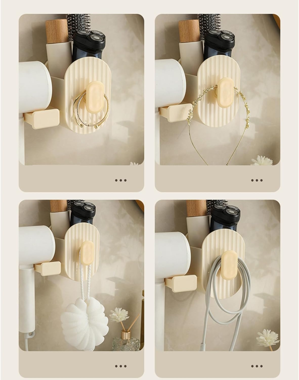 Wall Hair Dryer - Adhesive Storage Rack - Hair Tool Organizer | for Brush Bottle Curling Iron Comb Barrettes Cosmetics Straightener Home Bedroom Laundry Room