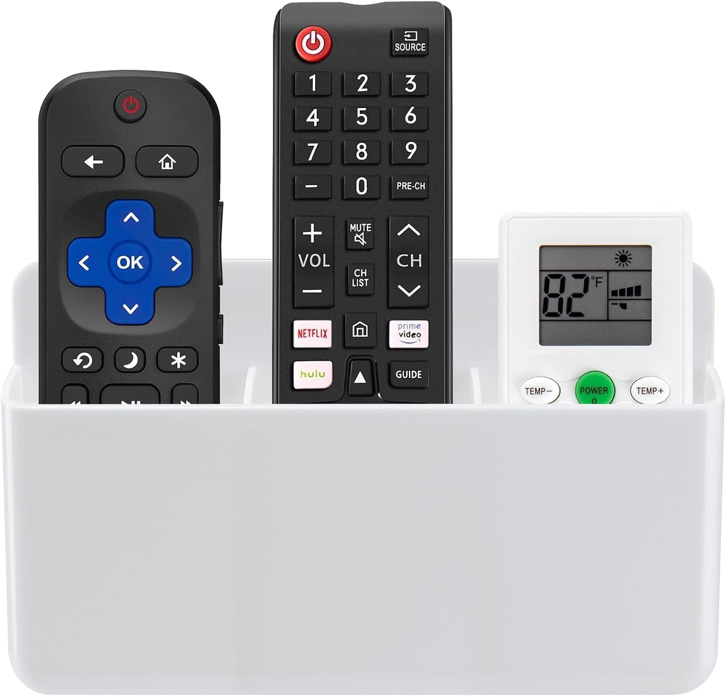 3 Slot Adjustable Remote Control Holder Wall Mount, TV Remote Box Hollow Bottom Slot Easy Phone Charging, Self Adhesive Remote Holder,Wall Pen Holder Storage Accessories for Home Office School (White)