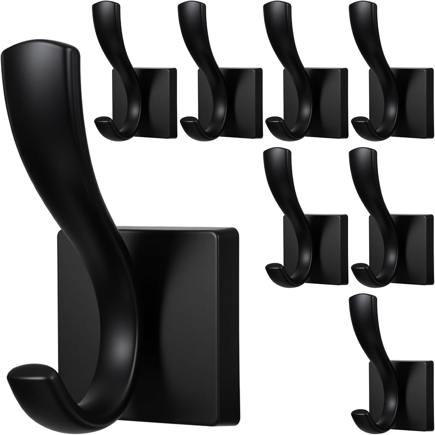 8 Pack Wall Hooks Heavy Duty Towel Robe Coat Hooks for Bathroom Bedroom Entryway with Mounting Hardware Rustproof Aluminum Alloy Black