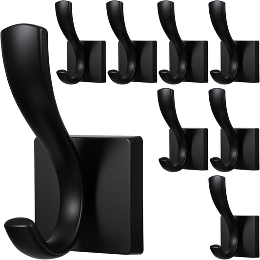 8 Pack Wall Hooks Heavy Duty Towel Robe Coat Hooks for Bathroom Bedroom Entryway with Mounting Hardware Rustproof Aluminum Alloy Black