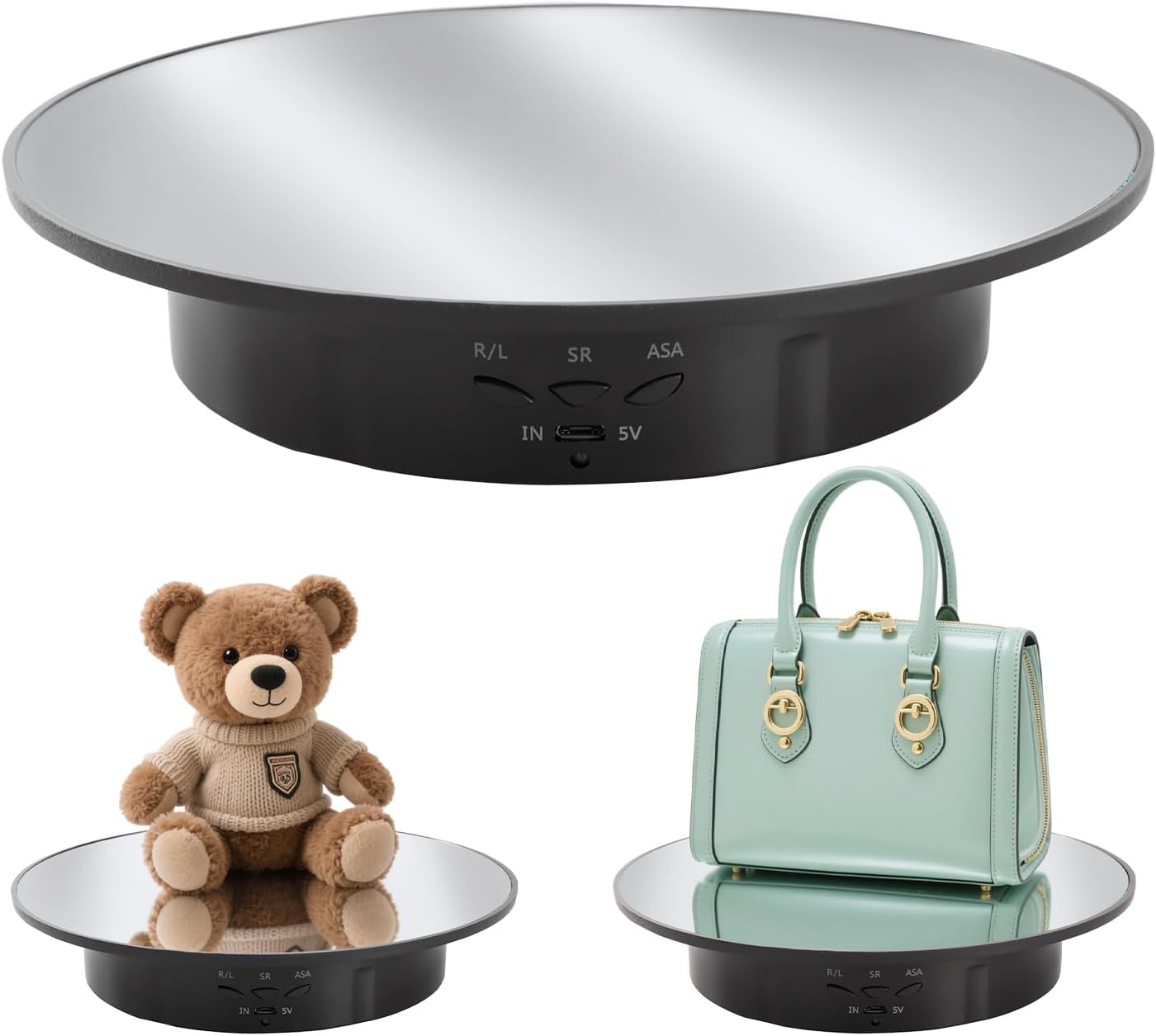 Rotating Display Stand Turntable Stand Spinning Stand for Product Shows White,7.87inch /17.6lbs Max Load,Black Round