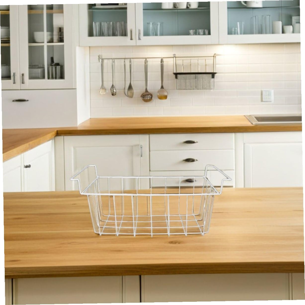 Heavy-duty Metal Freezer Storage Basket Organizer with Handle Hanging Wire Bins for Chest and Upright Freezers Refrigerator Dividers for Kitchen Pantry Organization