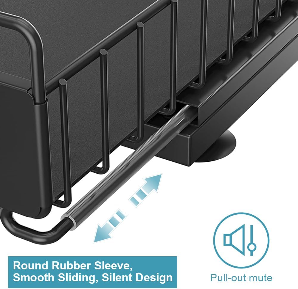 Under Sink Organizer Kitchen, 2 Tier Under Sink Organizers and Storage, Pull out Cabinet Organizer Shelf, Metal Drawer for Kitchen Bathroom Pantry Cabinet Closet Organization Rack, Black, 1 Pack