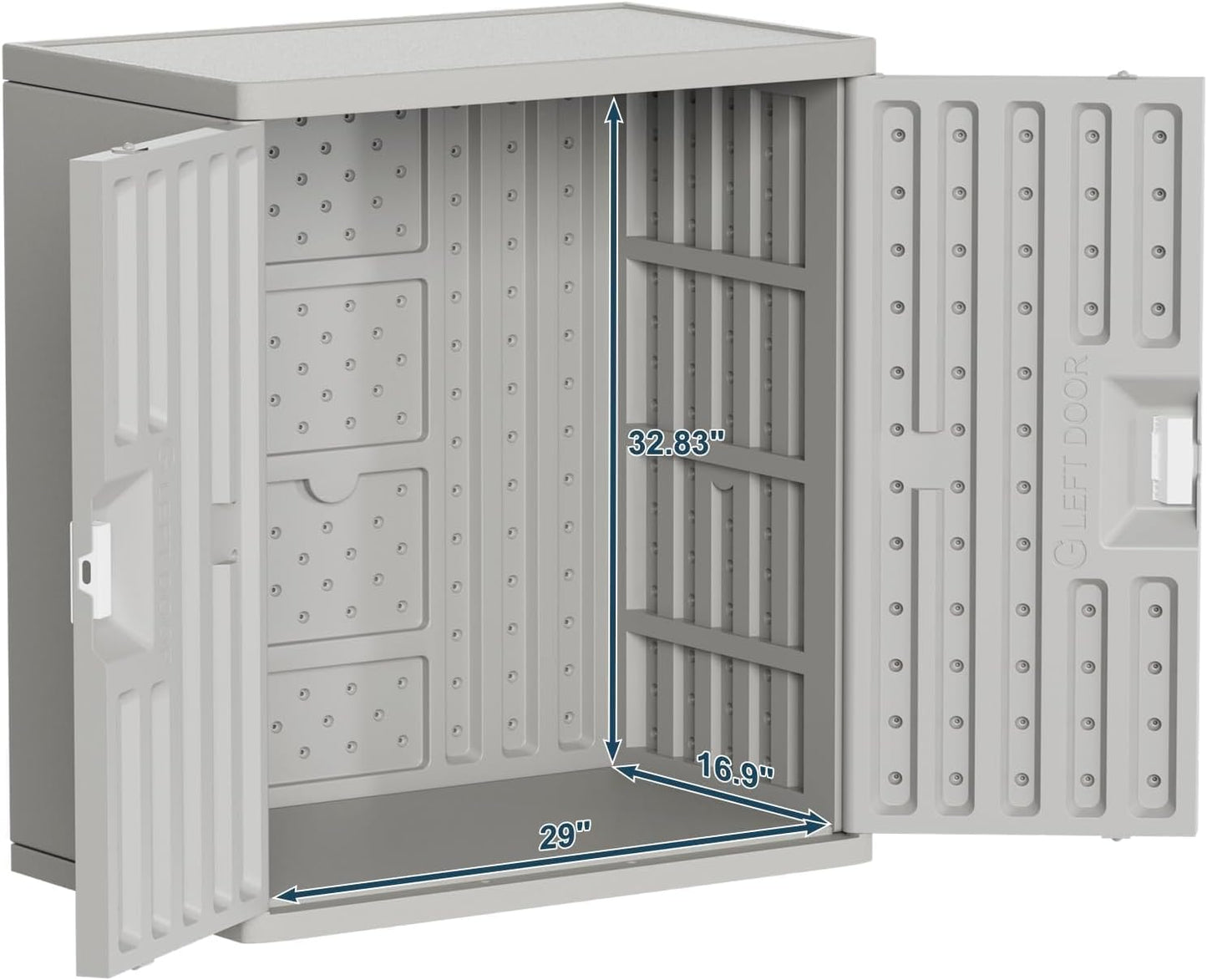 Amopatio Outdoor Storage Cabinet with Lockable Doors, Resin Cabinet Waterproof Freestanding Outdoor Patio Storage Shed for Garden Tools, 19.7" D x 29.5" W x35.4 H, Gray