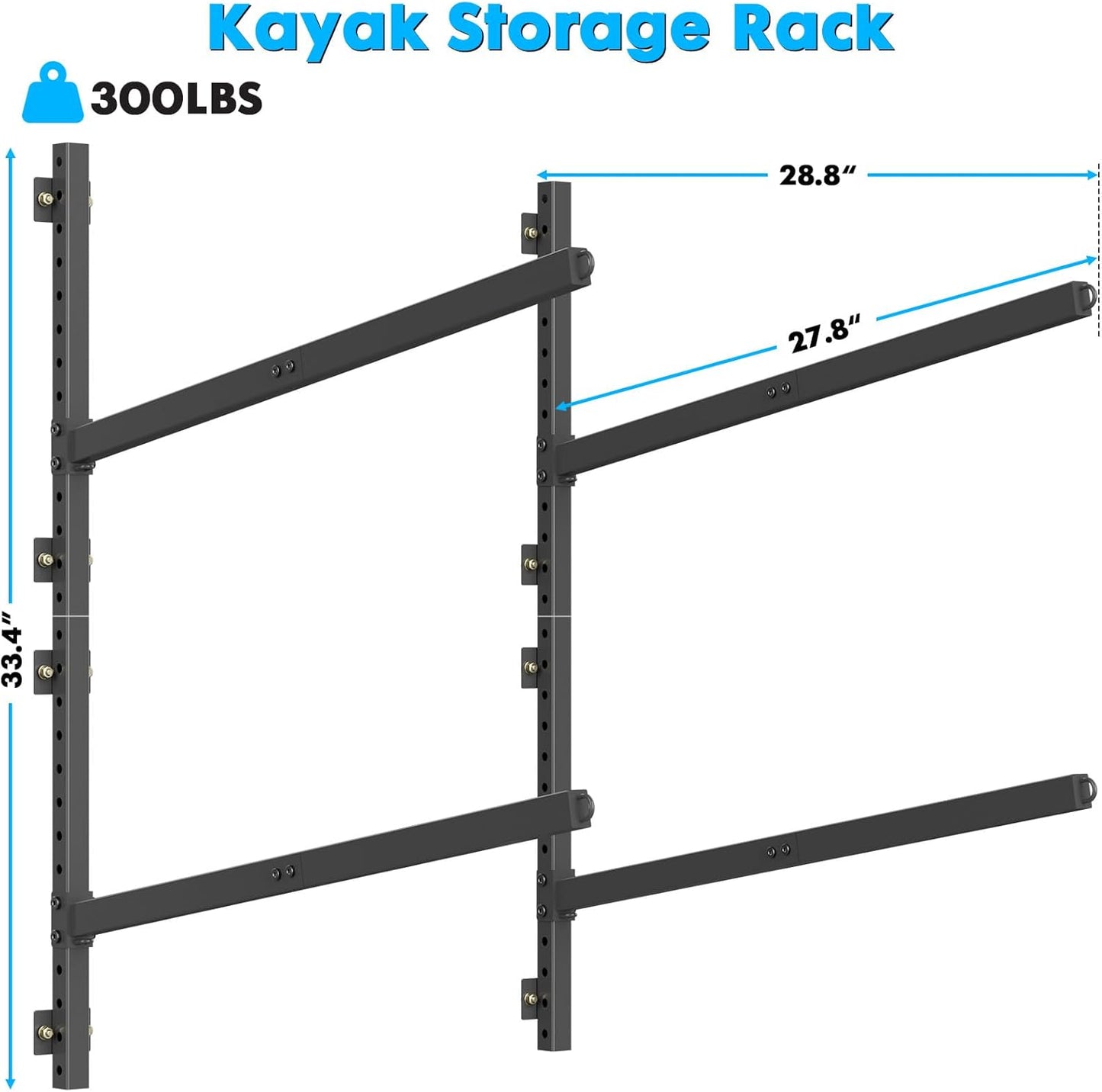 Kayak Storage Rack Heavy Duty, Adjustable Wall Mount Hanger for Indoor Garage & Outdoor Storage, Storage Rack for Kayak, Canoe, Surfboard & Paddle Board (Kayak Storage Rack Wall Mount 2)