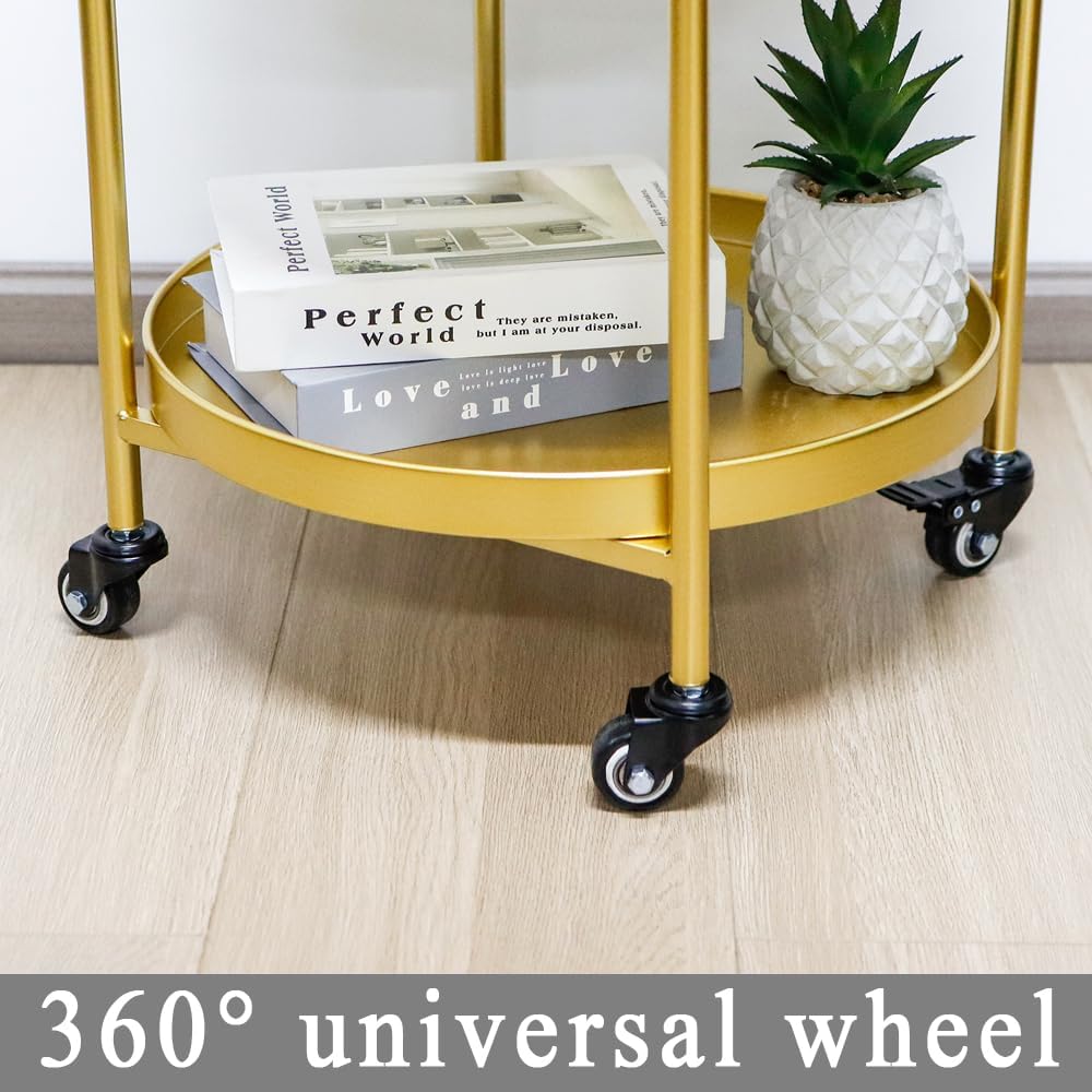 TRIROCKS 18 * 31" H Round Gold 3-Tier Rolling Bar Cart with Wheels Elegant Metal Frame Serving Cart for Kitchen, Dining Room, or Living Room Display and Storage