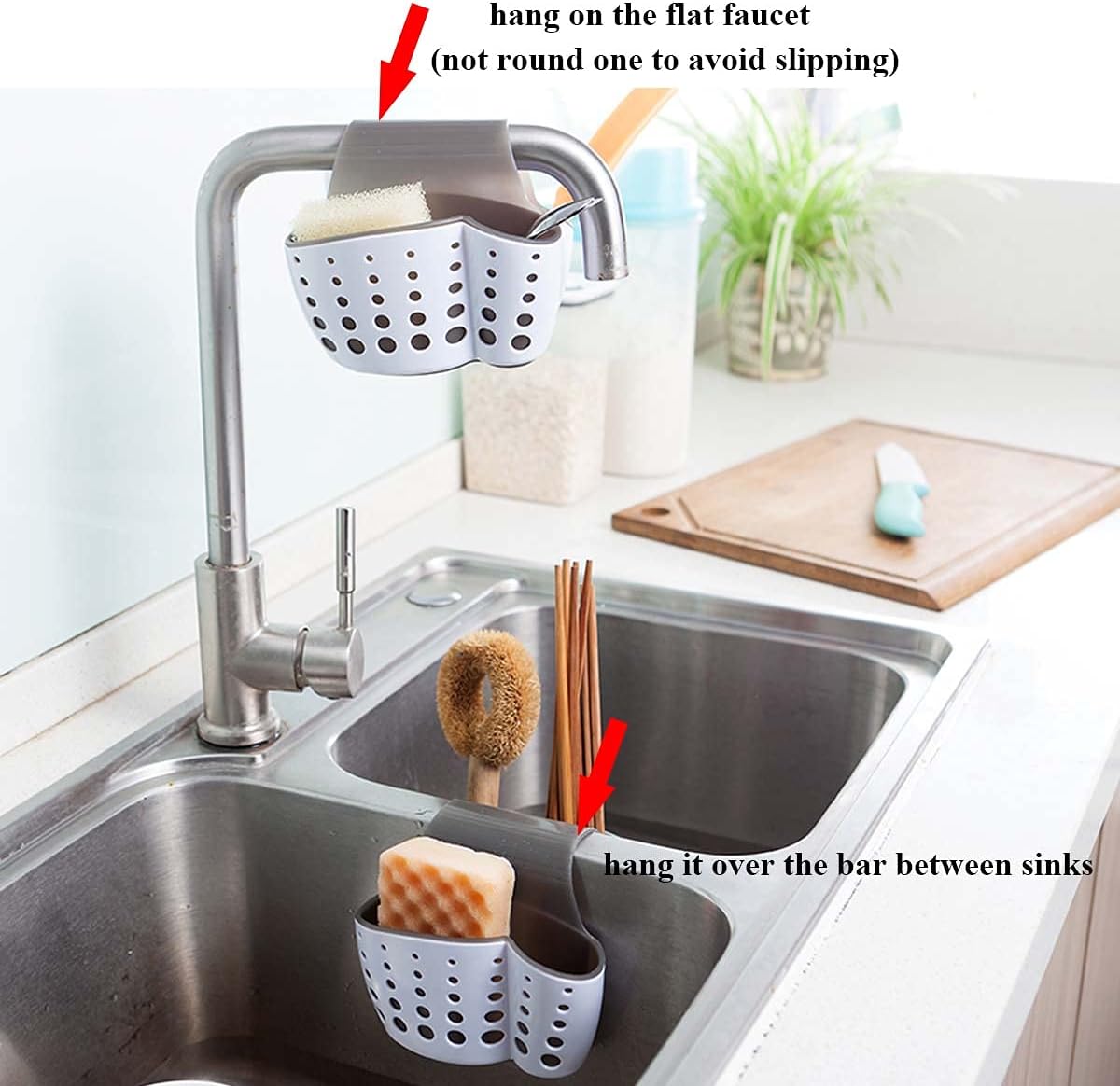Sink Caddy Sponge Holder Soap Holder, Eunion Plastic Saddle Faucet Caddy Desk Organizer Pen Holder