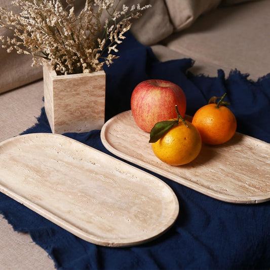 Natural Beige Travertine Marble Luxury Tray,for Kitchen Sink,Bathroom Soap Bottles,Makeup,Towel Organizer Tray