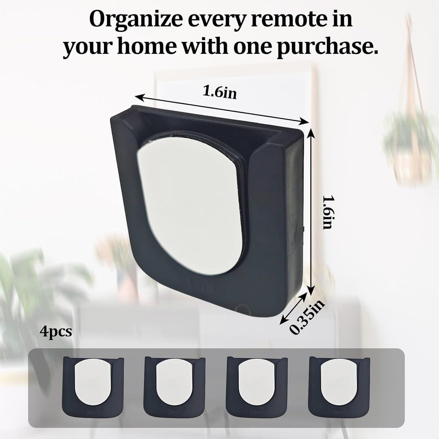 Magnetic Remote Control Holder Wall-Mounted Remote Holder Adhesive Strips Easy Installation for TV, Fan, and AC Remotes to Organize Home & Office (4 Pack)