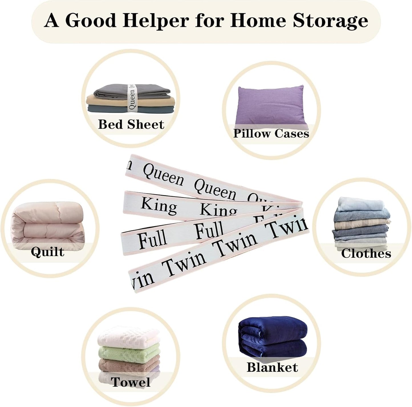24 Pieces Bed Sheet Organizer Bands, Closet Organization Sheet Straps, Linen Labels Bedding Bands, Elastic Bed Sheet Storage Sheet Keepers （6PcsQueen 6PcsKing 6PcsTwin 6PcsFull）