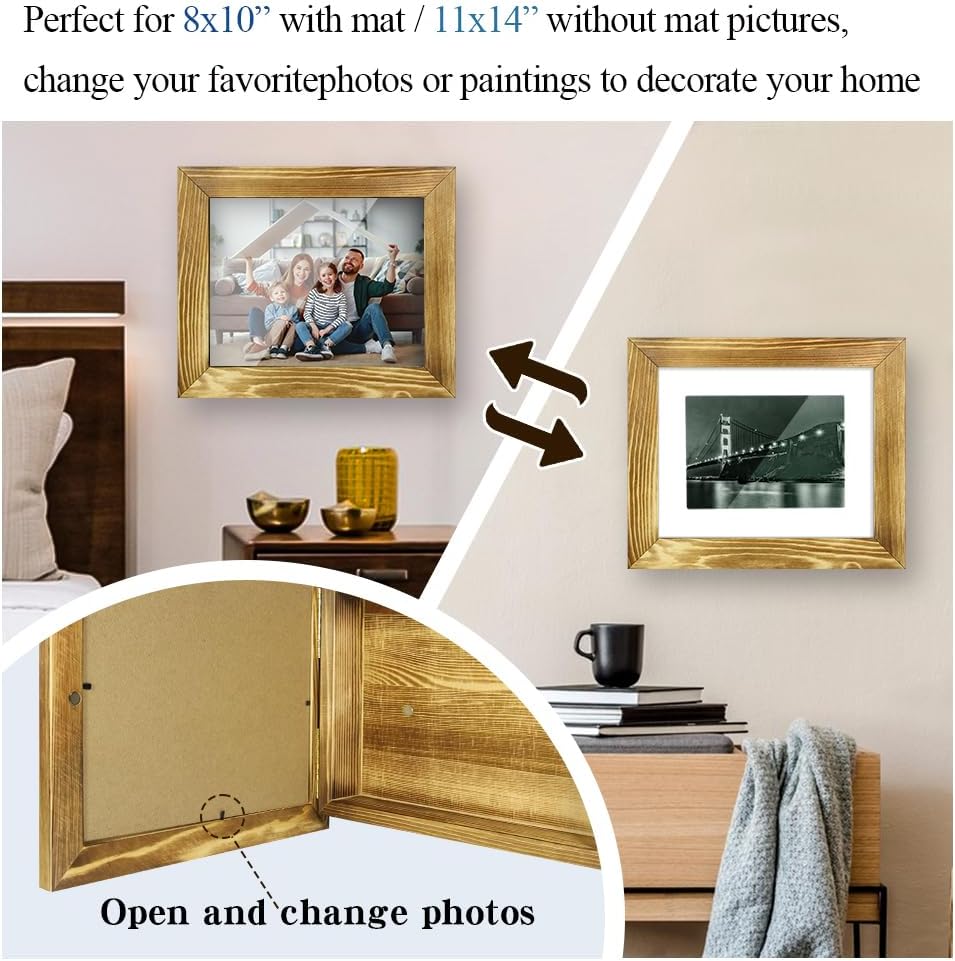 Hidden Gun Storage - Gun Safe Pistol Storage, 11"x14" Matted to 8"x10" Concealment Furniture Secret Decor Solid Wooden Handgun Picture Frames Box