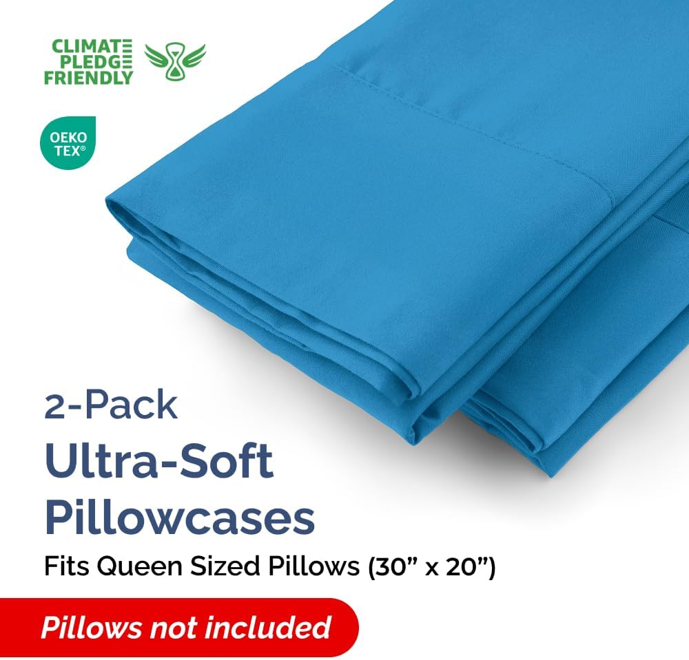 King Pillow Cases - 2 Pack - Super Soft Pillowcase Covers - Envelope Enclosure - Hotel Quality Pillow Protectors - Wrinkle Free, Shrink & Stain Resistant - Machine Washable - 20" x 40" (Denim Blue)