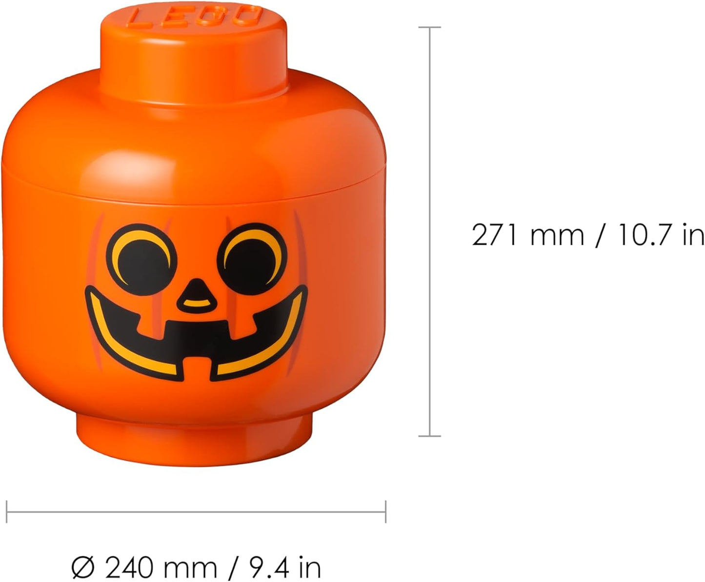 Room Copenhagen, LEGO Storage Heads Stackable Storage Container - Buildable Organizational Bins for Kid’s Toys and Accessories - 9.45 x 9.45 x 10.67in - Large, Pumpkin, Holds 500 Bricks