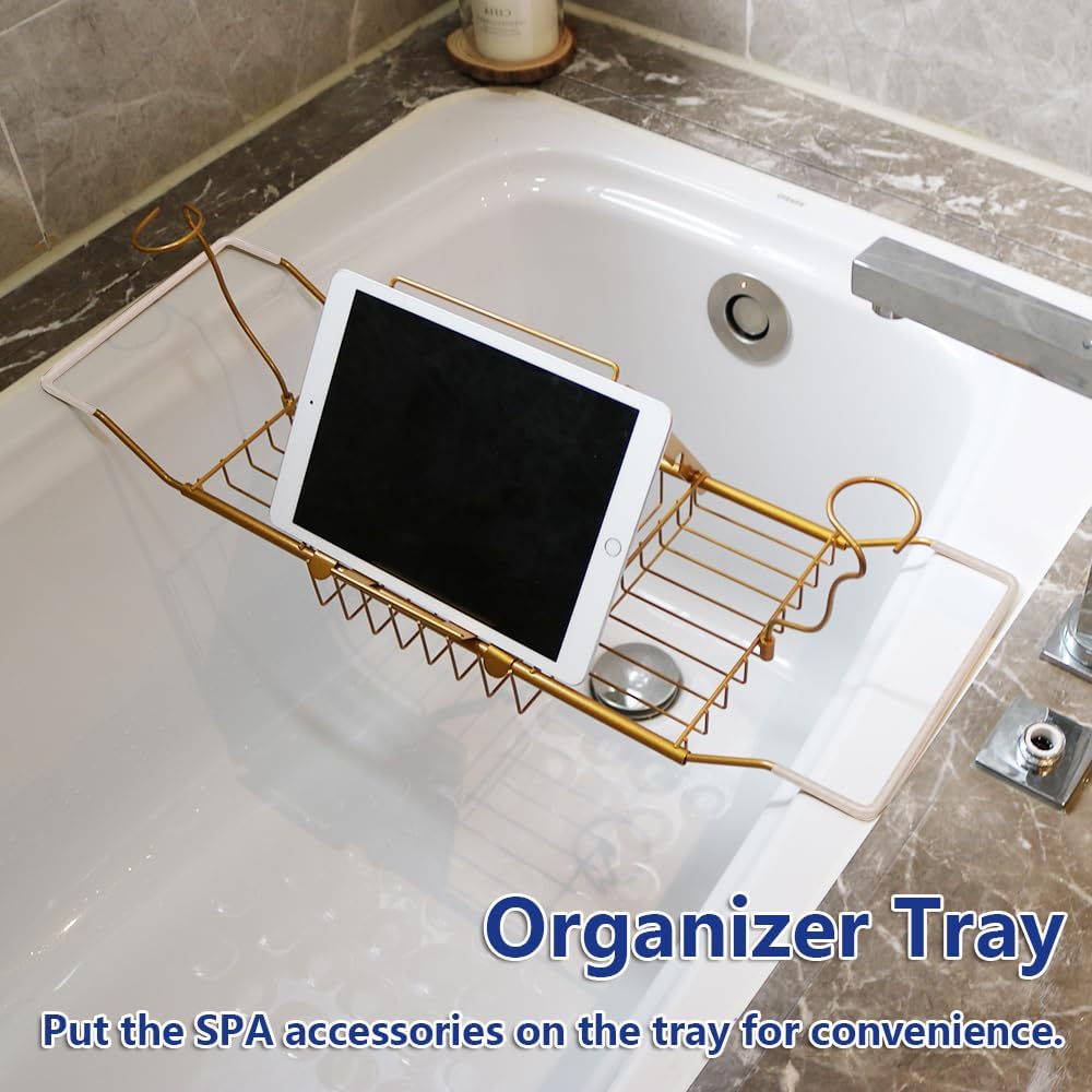 BESTHLS Bathtub Tray Caddy for Luxury Bath Expandable Extra Wide Bath Tub Tray with Wine Glass Holder & Soap Accessaries Holder & Laptop Reading and Organizer Ideal for Home Spa Lover (Copper)