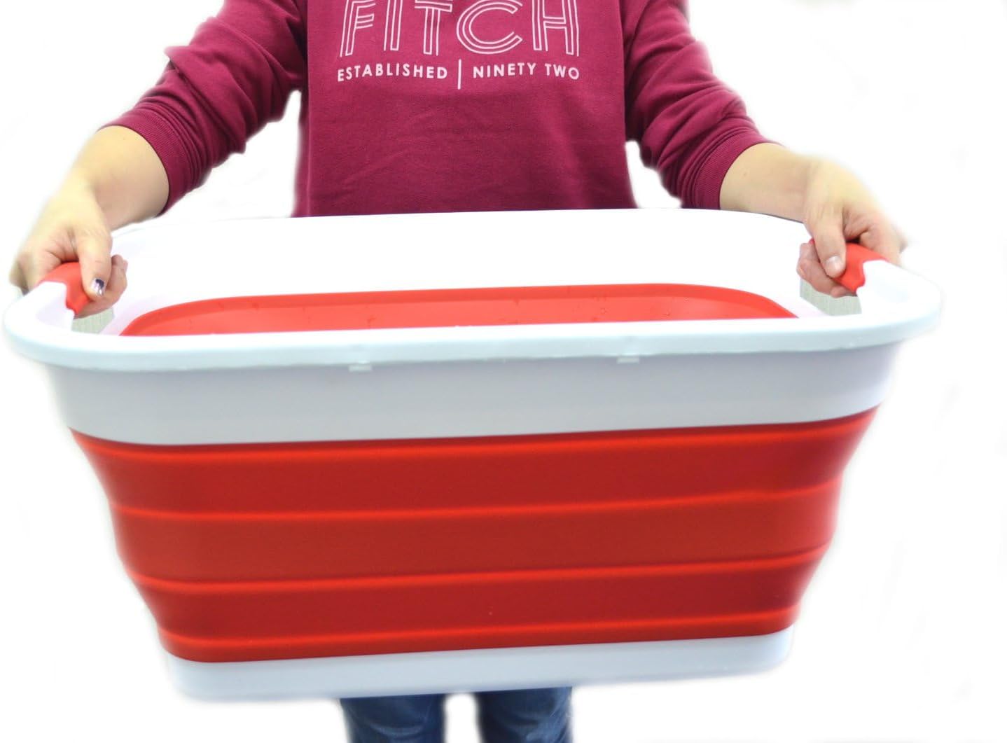SAMMART 41L (10.8 gallon) Collapsible Plastic Laundry Basket-Foldable Pop Up Storage Container/Organizer-Portable Washing Tub-Space Saving, Water capacity: 32L (8.4 gallon) (Rectangular, Red)
