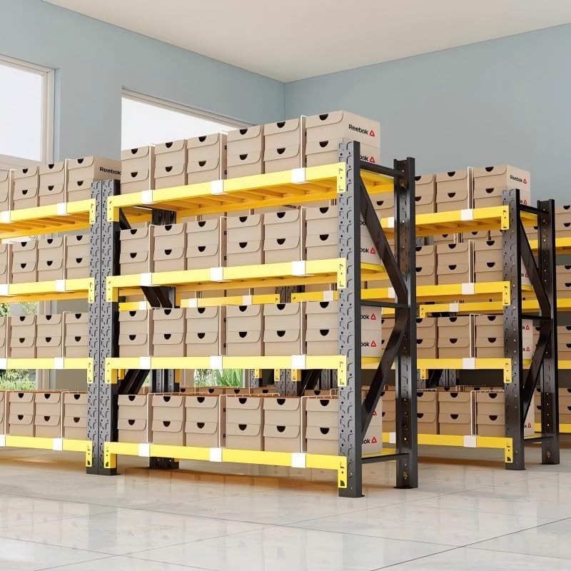 32" W Garage Shelving,4-Tier Heavy Duty Storage Shelves Unit with Adjustable Metal Shelf for Warehouse,Basement,Workshop,3200LBS,32" W x 20" D x 79" H,Black&Yellow