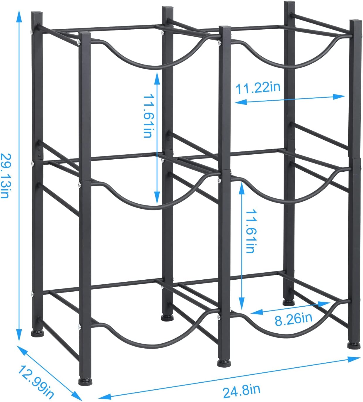 Nandae Water Cooler Jug Rack, 3-Tier Heavy Duty Water Bottle Holder Storage Rack 5 Gallon Water Jug Holder for 6 Bottle, Black