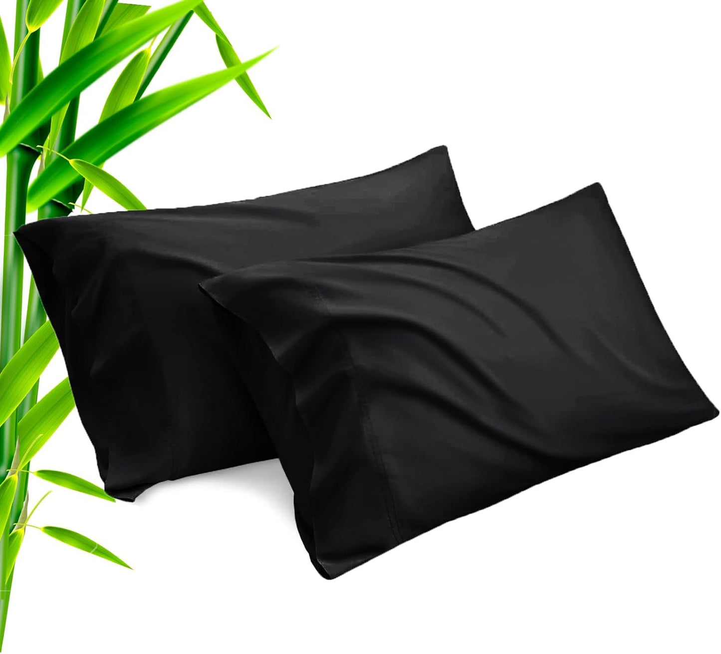 TELUS Black Pillow Cases Standard Size 2 Pack, Bamboo Rayon Cooling Pillowcases with Envelope Closure, Cool Breathable Pillow Case for Hot Sleepers & Night Sweats, 20x26 inches