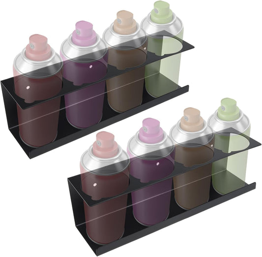 RealPlus Aerosol Spray Can Holder Rack Organizer, 4 Can Spray Bottle Holder Heavy-Duty Steel Wall Mounted for Garage and Workspace, Pack of 2