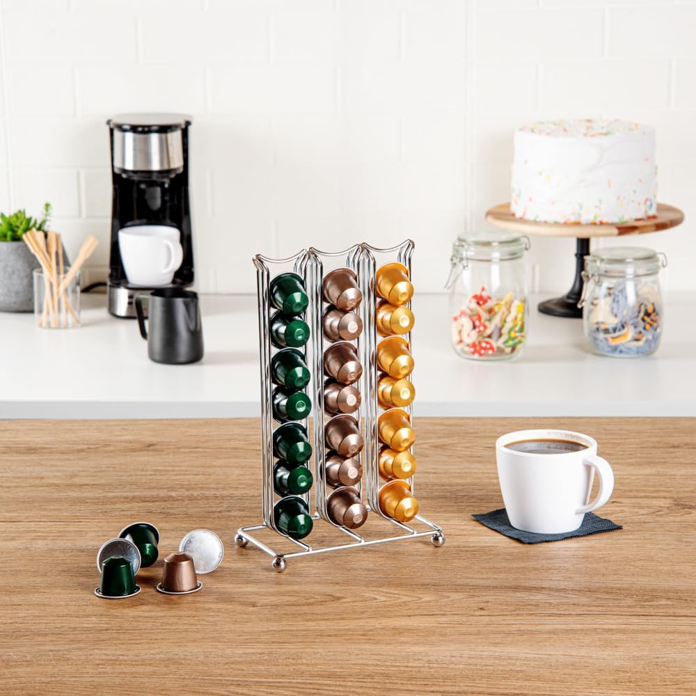 Restaurantware Restpresso 6.5 x 3.7 x 10.4 Inch Coffee Capsule Holder 1 Durable Pod Stand - Holds 42 Nespresso Capsules 4 Raised Legs Iron Espresso Pod Organizer Pods Not Included (Pack of 2)