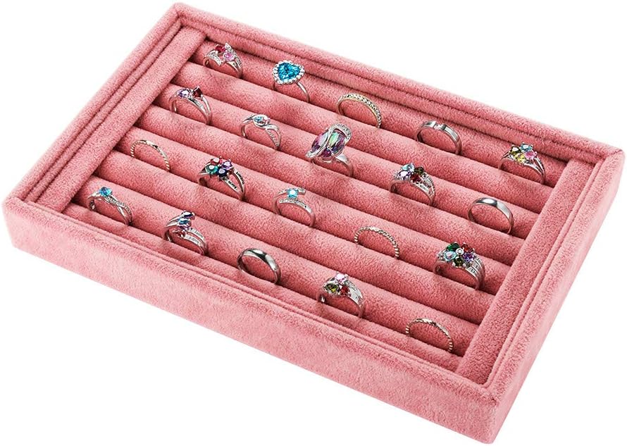 Valyria Velvet 7 Slots Ring Earrings Trays Showcase Display Jewelry Organizer ()