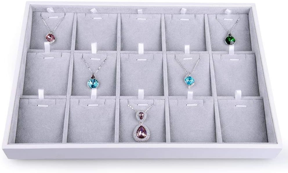 Oirlv Velvet Jewelry Organizer Trays Stackable Showcase Jewelry Display Storage Tray (15 Grids Insert)