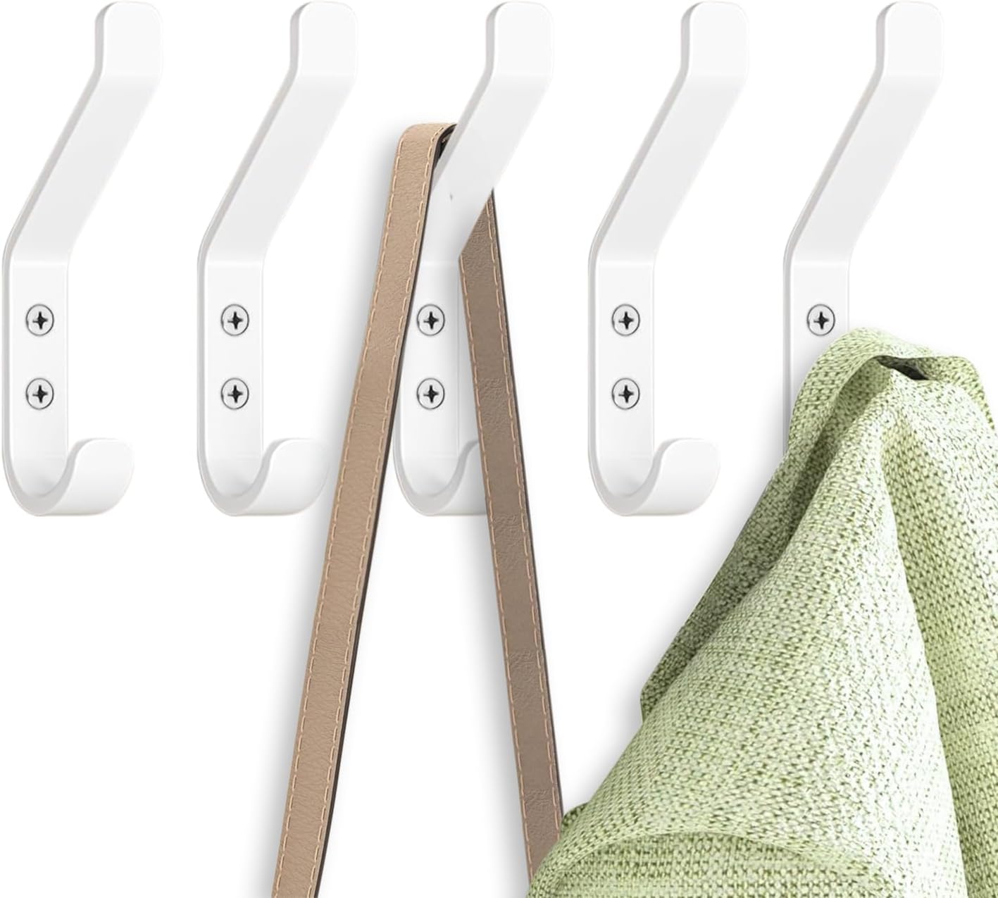 GlazieVault Coat Hooks – Door Hooks (5 Pack) -Heavy Duty Wall Mounted - Premium Design Rust Free Hooks