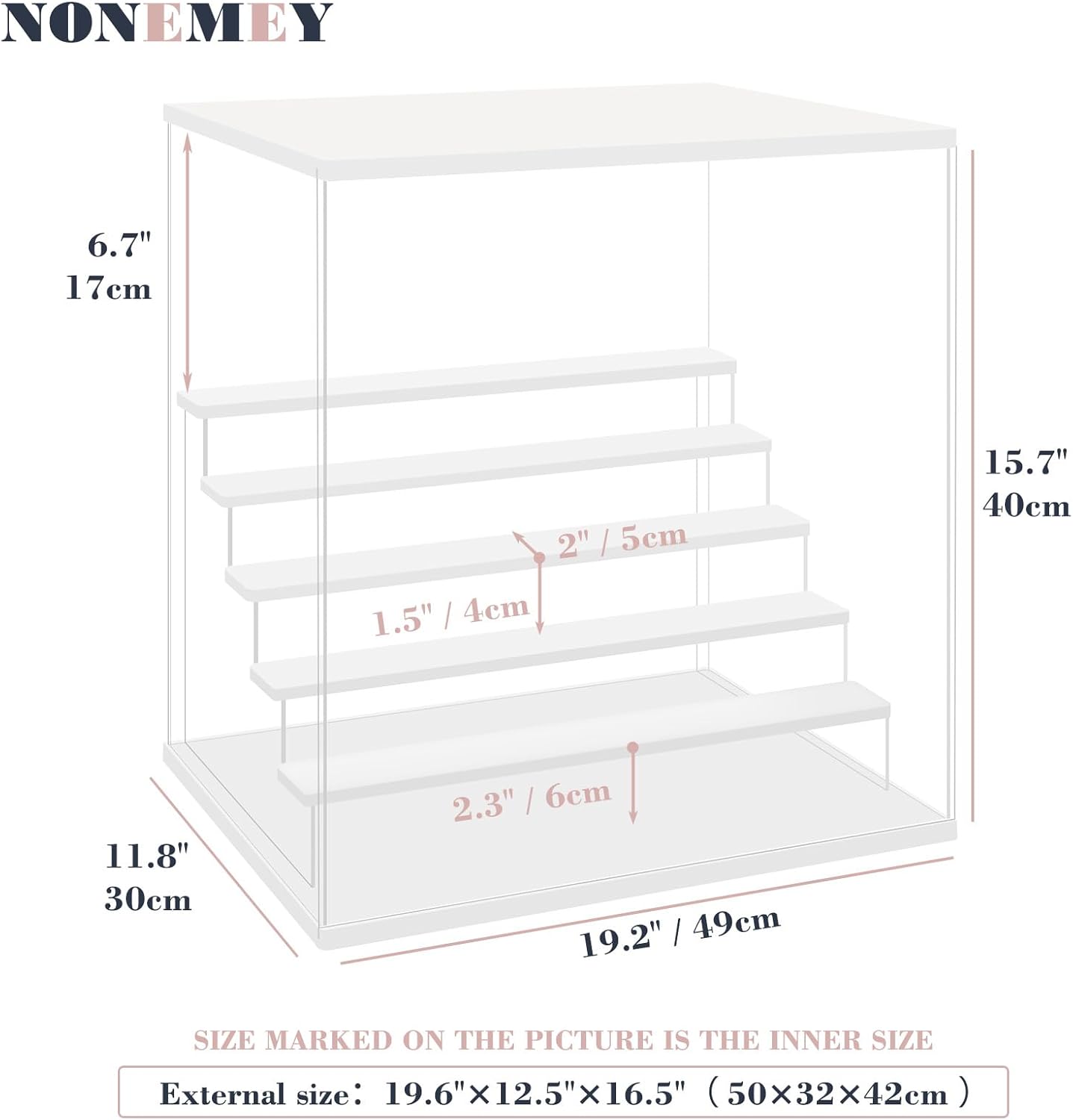 NONEMEY Clear Acrylic Display Case with Light ,3/4/5/6 Tier Multiple Color Lights via Remote Control Dustproof Display Box for Collectibles Figures Mini Toys (6 Tiers 19.6 * 12.5 * 16.5inch)