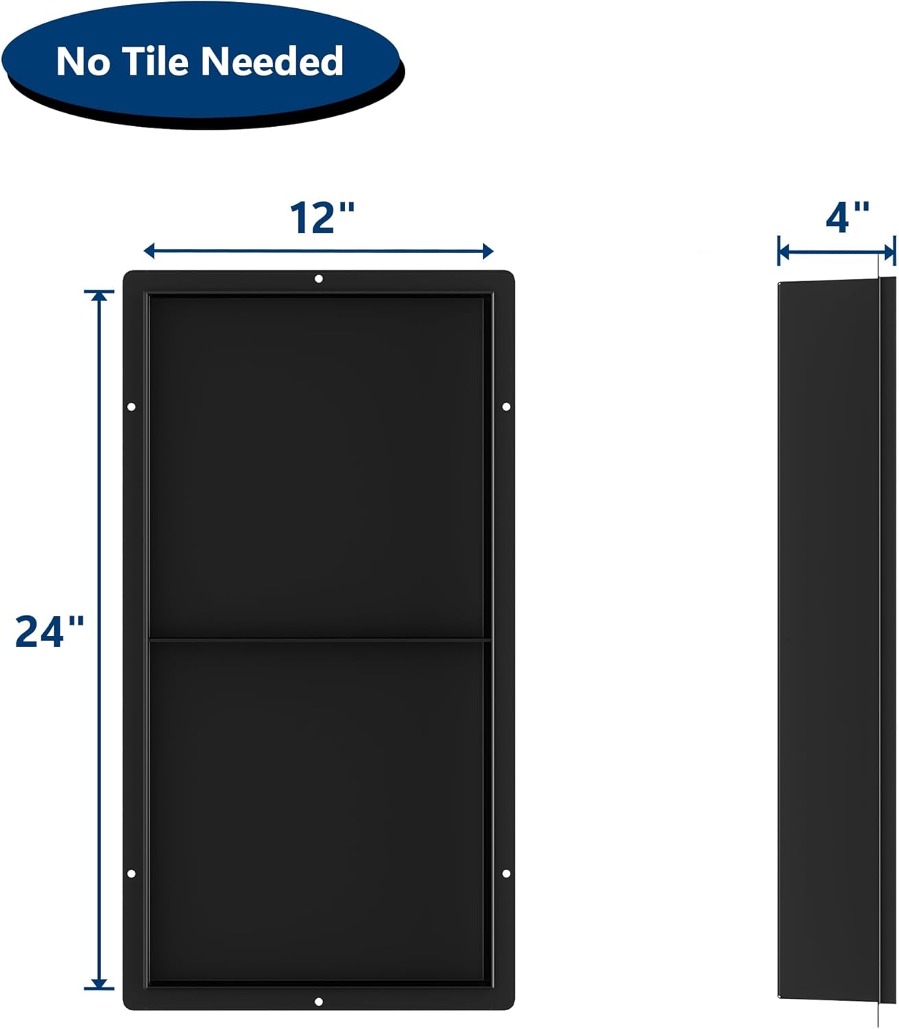 Stainless Steel Shower Niche 12" X 24", No Tile Needed Wall Niche Shower with Double Shelves, Recessed Shower Shelf for Bathroom Storage, Matte Black