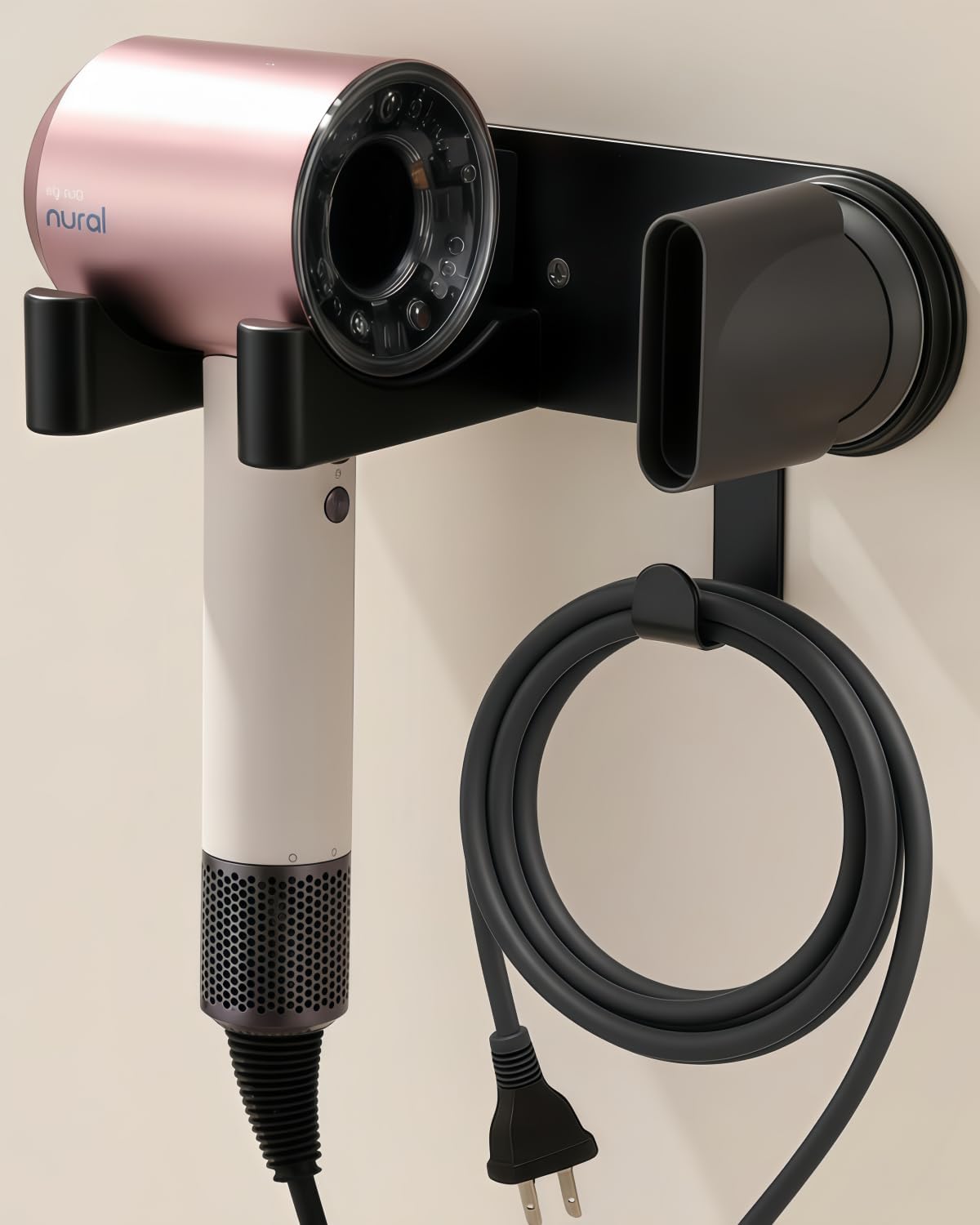 Hair Dryer Holder Wall Mounted, Blow Dryer Holder with Strong Magnet, Dyson Hair Dryer Holder Adhesive Aluminum Alloy Organizer for Bathroom Black UEMUSI