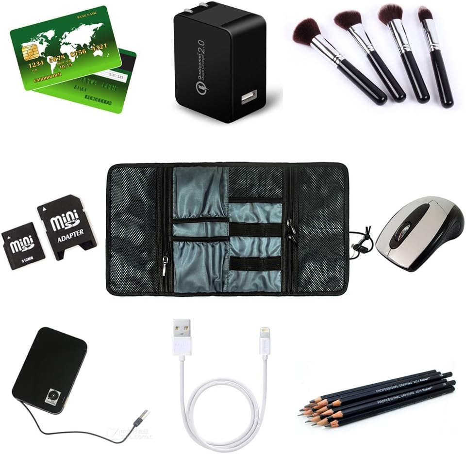ProCase Electronic Organizer Cord Pouch, Travel Cable Charger Phone Accessories Bag Organizer Roll up Tech Carrying Case for USB Cables SD Memory Cards Earphone Flash Hard Drive -Green