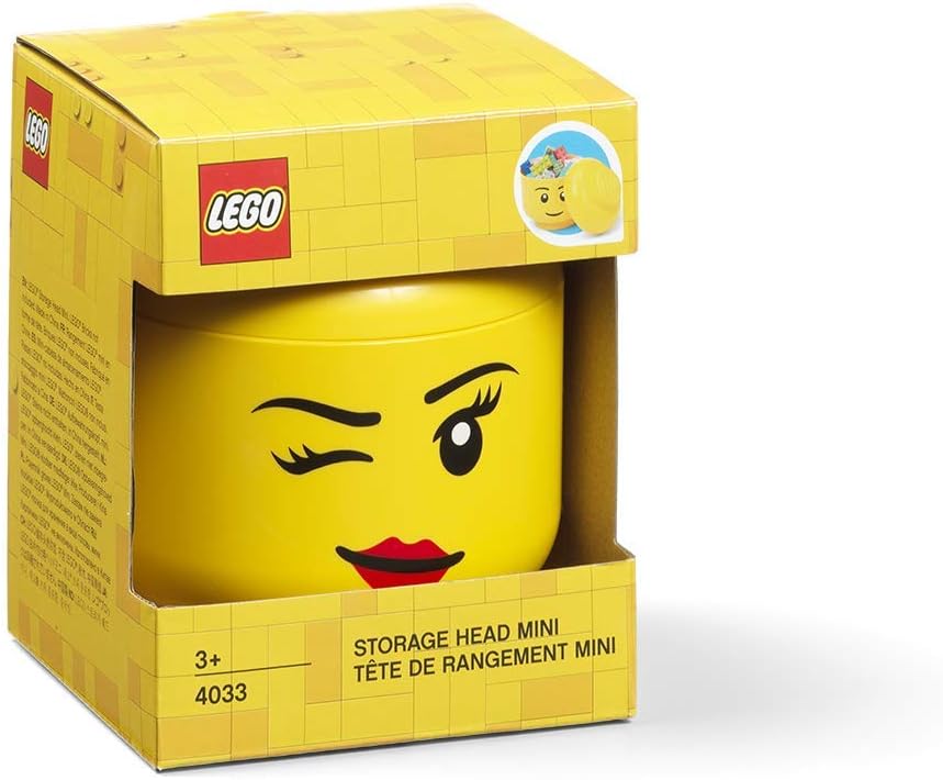 Room Copenhagen, Lego Storage Heads Stackable Storage Container - Buildable Organizational Bins for Kid’s Toys and Accessories - 4.02 x 4.02 x 4.53in - Mini, Winky, Holds 100 Bricks