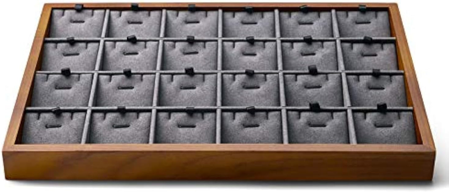 Oirlv Wood 24 Grids Jewelry Tray with Removable Inserts Jewelry Pads Necklace/Pendant Display Organizer Tray(Grey)
