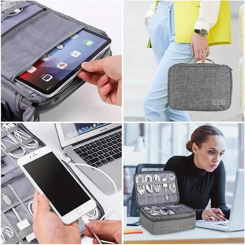 Travel Cable Organizer Bag for Electronics Accessories Portable Tech Carrying Large Storage Case for Charger, Cord, Power Bank, Hardware Waterproof (1PCS) (Grey)