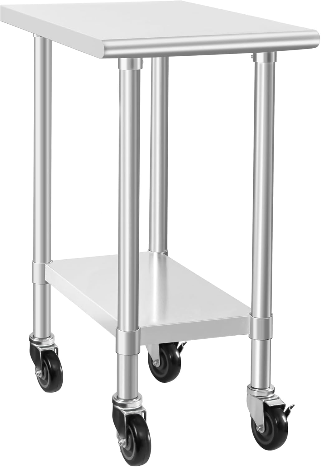 HARDURA Stainless Steel Commercial Table Prep & Work Table with Casters Heavy Duty Metal Table with Wheels NSF 430 30×18 Inches