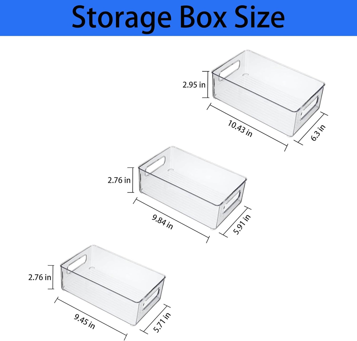 Refrigerator Organizer Bins 6 Pack Fridge Organizers with Handles Clear Freezer Storage Containers for Pantry, Cabinets,Shelves, Drawer – Plastic Kitchen Organizers