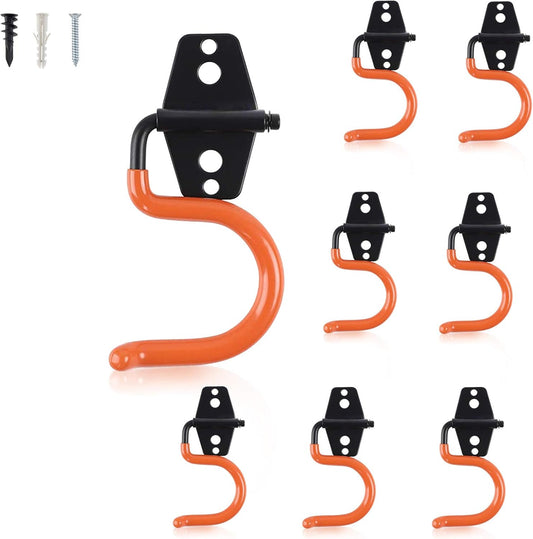 Aoben Heavy Duty Steel Garage Storage Hooks - Utility Hangers and Broom & Mop Holder Wall Mounted for Organizing Cleaning Tools, Mops, Garden Tools (8 Pack)