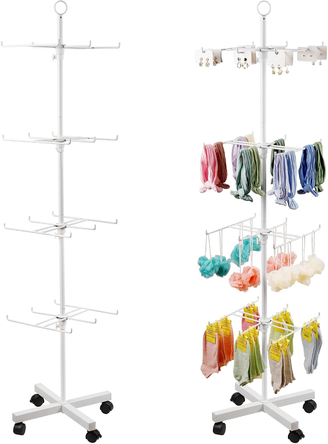 Retail Display Stand Rotating Display Stand 4 Tier Spinning Display Stand for Craft Shows, Jewelry, Keychain, Earring Adjustable Height Retail Display Racks (White)