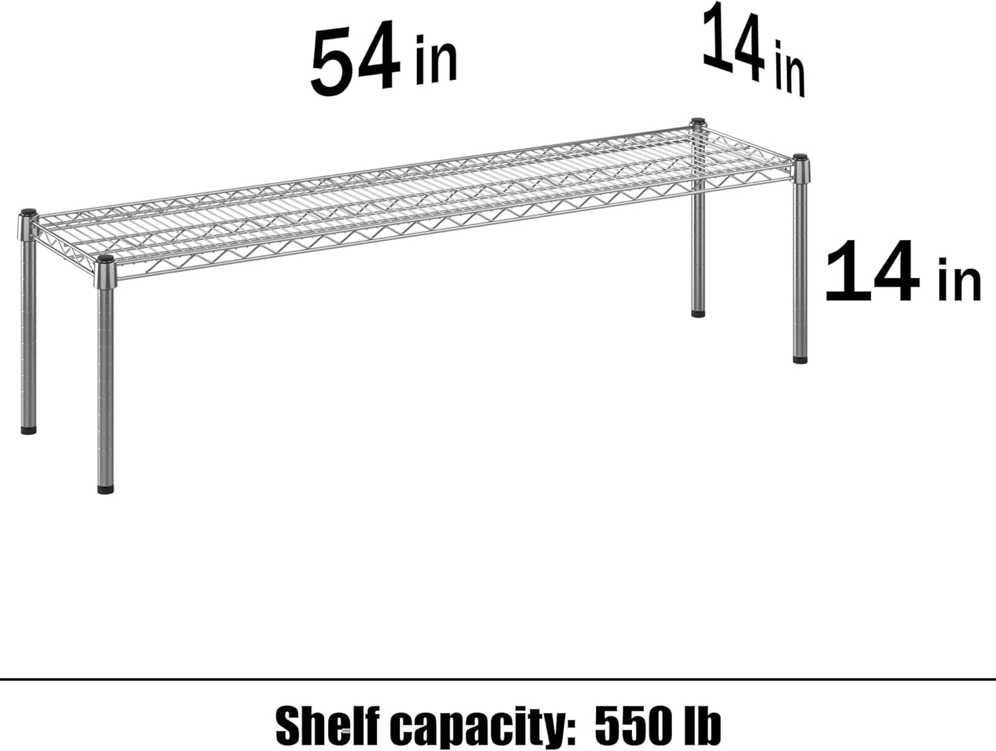 14" Deep x 54" Wide x 14" Height Wire Shelving Kit | 1-Tier | NSF Commercial Storage Rack Unit
