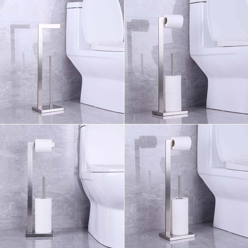 Free Standing Toilet Paper Holder Stand with Reserve, Bathroom Tissue Dispenser Paper Roll Storage Holder Stand for Jumbo Roll, Stainless Steel Rustproof Brushed Finish