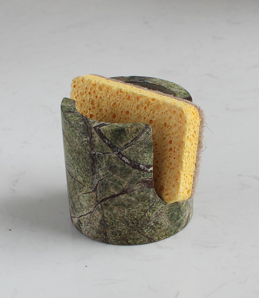 Natural Marble Travertine Sponge Holder for Kitchen Counter, Drying Rack, Sponge Caddy for Sink Organizer - Green Rainforest Marble